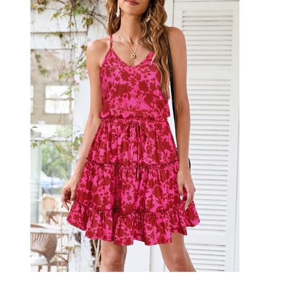 None and/or Unknown Dresses & Skirts - New Spaghetti Strap  Beach Vacation  Drawstring Ruffle Hem Sundress Size Medium